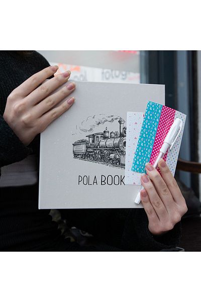 POLABOOK Cream Design Yourself Memory Book and Photo Album with White Pen and Train Figure