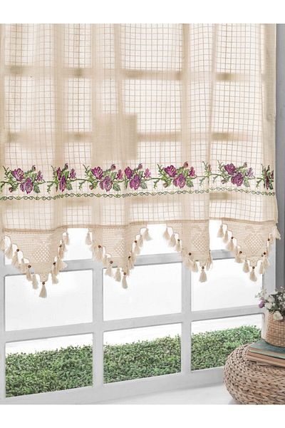 Buldan CSN Tekstil Authentic Cotton Purple Cross Stitch Curtain
