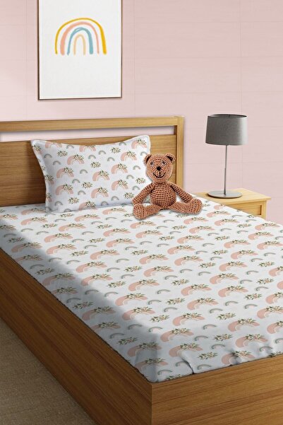 Evmila طقم ملاءة مطاطية مطبوعة بنمط قوس قزح مقاس مفرد وطفل باللون الأبيض