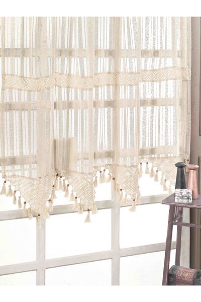 Buldan CSN Tekstil Buldan Authentic Striped Natural Tulle Curtain