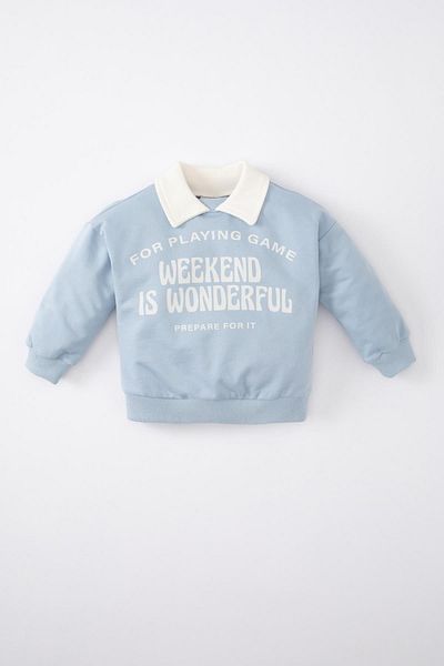 DeFacto Shirt Collar Printed Sweatshirt for Baby Boy - C2499a524sp