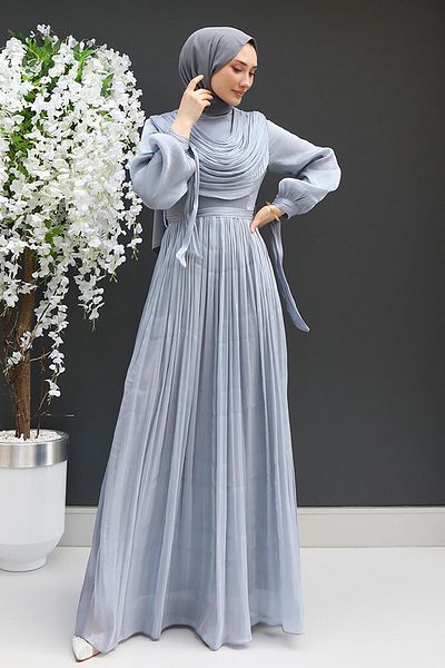 GİZ AGİYİM Gray Hijab Story Dress