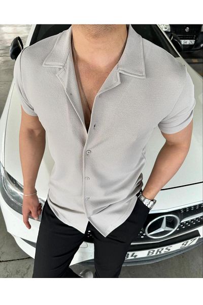 LUPERCUS Men's Black Shirt Knitted Cotton Short Sleeve