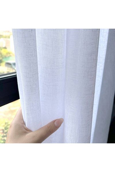 Belle Cose Premium Quality Linen Look White Tulle Curtain Pleat Free Plain Planting
