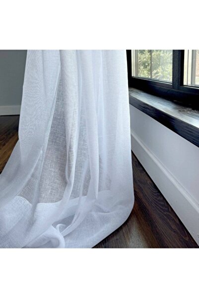 Belle Cose Premium Quality Linen Look White Tulle Curtain Pleat Free Plain Planting