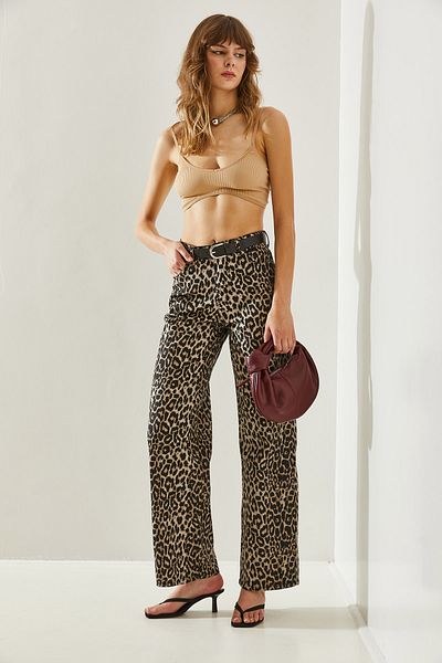 Bianco Lucci Leopard Patterned Palazzo Women's Jeans 60251140