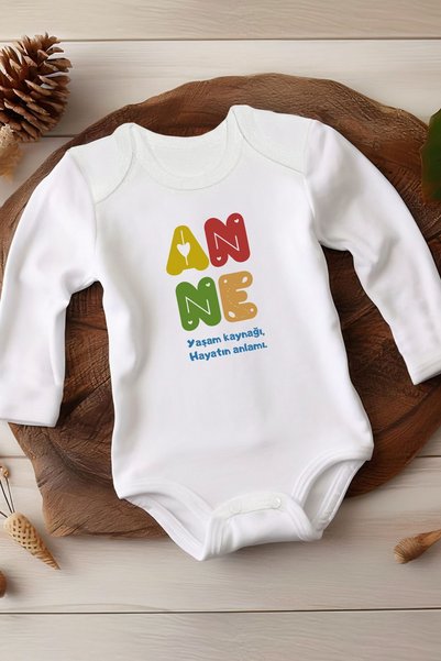 Homamia Special Design Mother's Written White Long Sleeve Baby Bodysuit 100% ...
