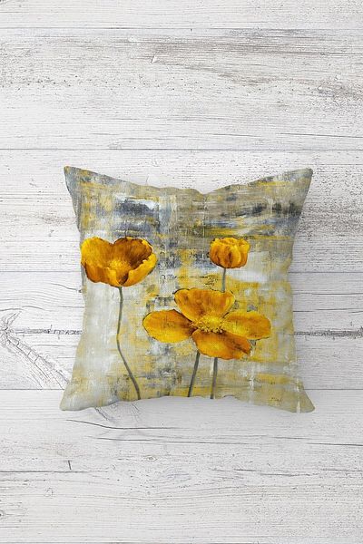 on the clouds Yellow Poppy and Plain Throw Pillow Set - Hidden Zipper, 4 Seats and Pillowcases