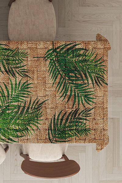 Viva Home Premium Thai Feather Velvet Washable Stain Resistant Fabric Straw Look Tablecloth Mso183