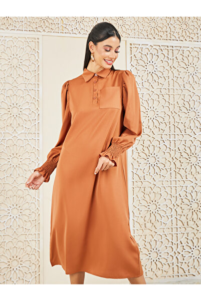 Styli Pocket Detail Collared Woven Shift Midi Dress