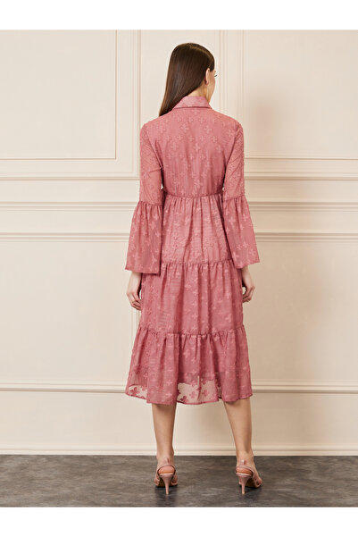 Styli Burnout Textured Tiered Shirt Midi Dress