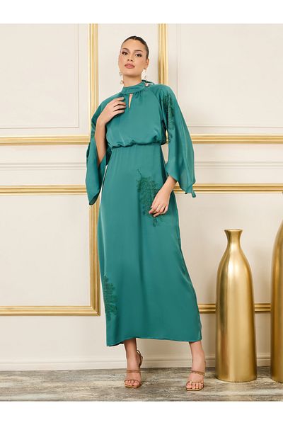Styli Rhinestone Detail High Neck Shift Maxi Dress