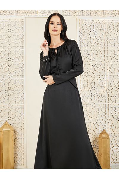 Styli Satin Shiny Lace Trim A-Line Maxi Dress