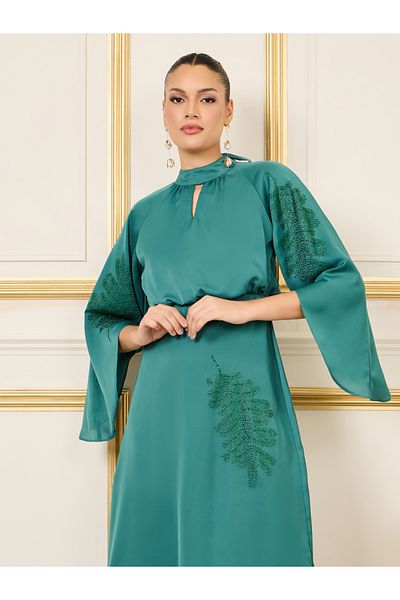 Styli Rhinestone Detail High Neck Shift Maxi Dress