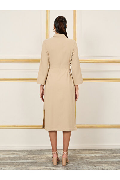 Styli Front Tie Up Shirt Midi Dress with Side Slit