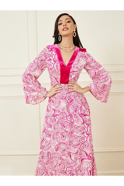 Styli Paisley Print V Neck A-Line Maxi Dress