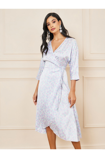 Styli فستان توليب AOP ملفوف متوسط ​​الطول