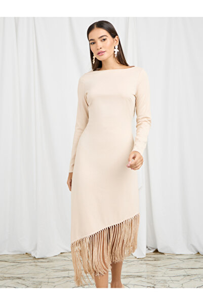 Styli Tassel Detail Asymmetric Hem Shift Dress