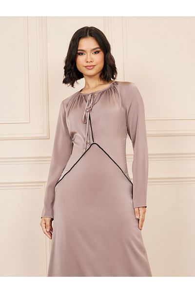 Styli Satin Shiny Lace Trim A-Line Maxi Dress