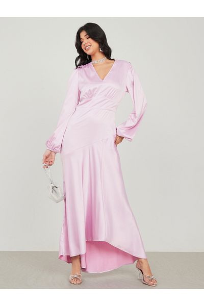 Styli Volume Sleeve High-Low Hem Maxi Dress