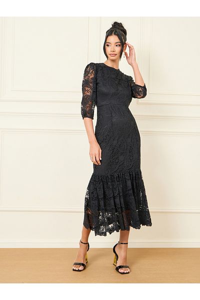 Styli Lace Detail Mermaid Midi Dress
