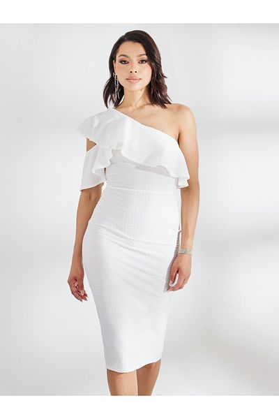 Styli Ruffled One Shoulder Textured Bodycon Dress