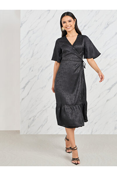 Styli Jacquard Print A-Line Wrap Midi Dress