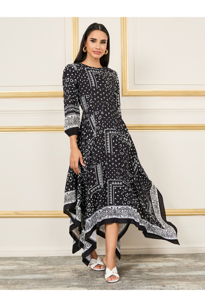 Styli فستان ميدي بطبعة المنديل وحاشية غير متماثلة