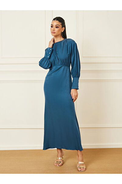 Styli Gathered Detail Cuff Sleeves A-Line Maxi Dress
