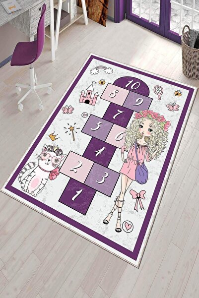 Viva Weaver's Kaymaz Tabanlı Makinede Yıkanan Seksekli Çocuk Halısı Ar769
