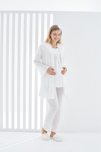 ERDENİZ TEKSTİL 3-Piece Cotton Short Sleeve Maternity Set