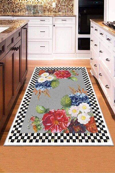 RugViva Makinede Yıkanabilir Kaymaz Taban Modern Mutfak Halısı Ar377