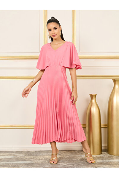 Styli فستان ماكسي بأكمام ملائكية وطيات على شكل حرف A