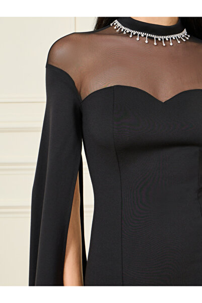 Styli Embellished Neck Mesh Insert Mermaid Dress