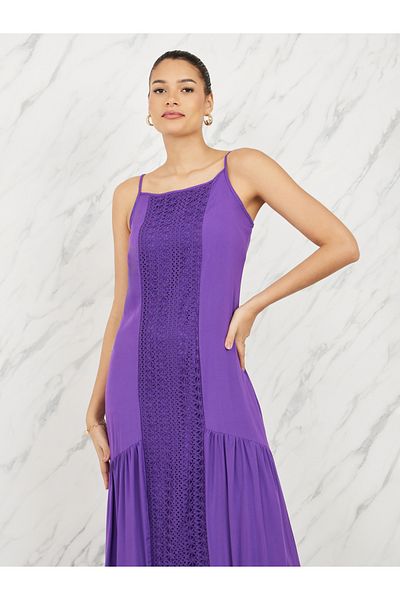 Styli Strappy Crochet Detail A-Line Maxi Dress