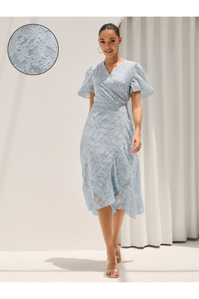 Styli فستان جاكار ميدي ملفوف بنقشة الزهور