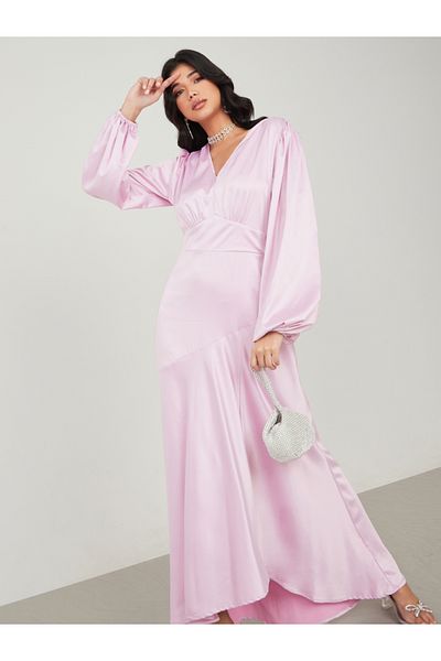 Styli Volume Sleeve High-Low Hem Maxi Dress