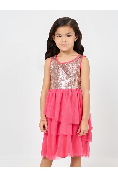 Styli Sequined Layered Mesh Dress
