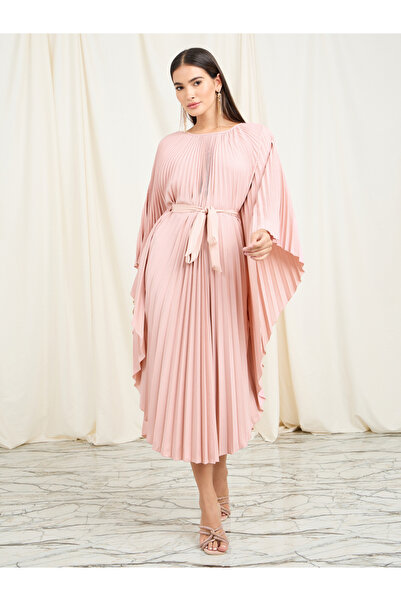 Styli فستان بحاشية بطيات من الأكورديون متوسط الطول - مناديل مربوطة بشكل أساسي