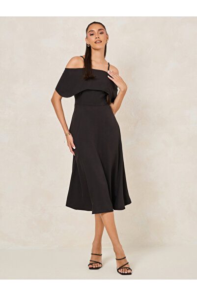 Styli فستان ميدي بأكمام باردة وواسعة على شكل حرف A