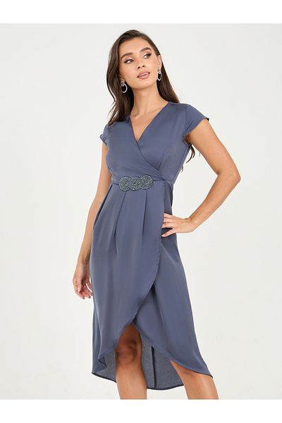 Styli Embellished Box Pleat Asymmetric Hem A-Line Dress