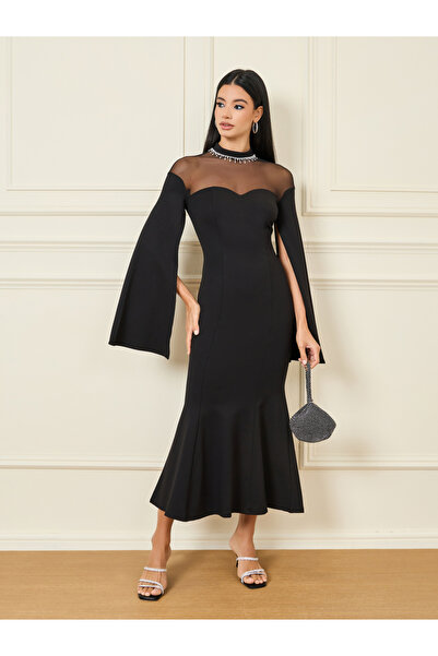 Styli Embellished Neck Mesh Insert Mermaid Dress