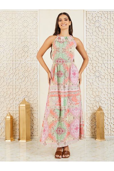 Styli Paisley AOP Halter Neck A-Line Maxi Dress