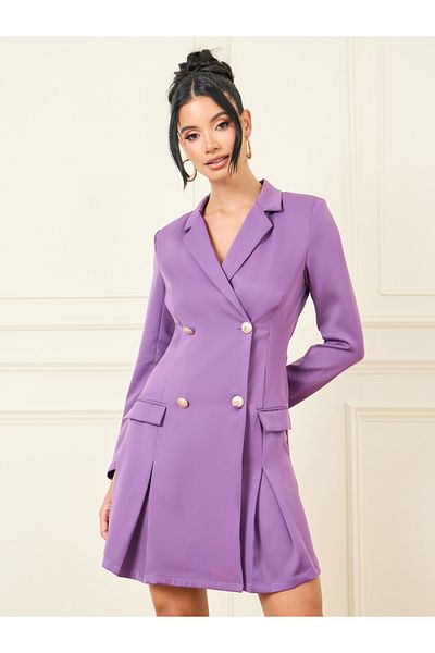 Styli Double Breasted Notch Lapel Blazer Mini Dress