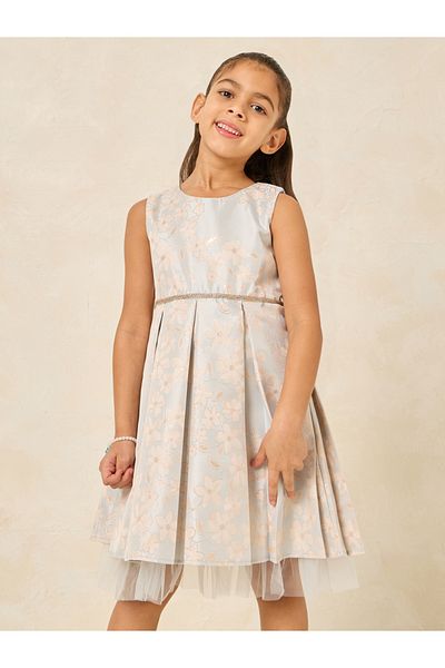 Styli Box Pleated Jacquard Dress