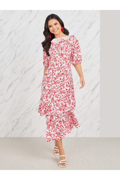 Styli فستان ميدي كشكش بطبعات زهور