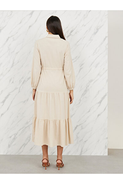 Styli Pocket Detail Collared Tiered Maxi Dress