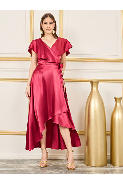 Styli فستان ميدي ملفوف بحاشية غير متماثلة وأكمام كيب