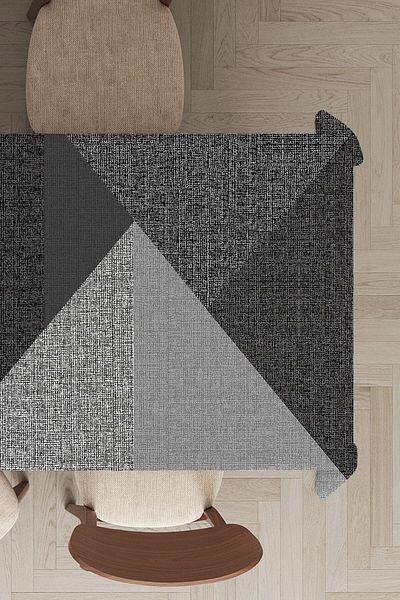 Viva Home Smoked Premium Thai Feather Velvet Washable Stain Resistant Fabric Geometric Patterned Tablecloth Mso514
