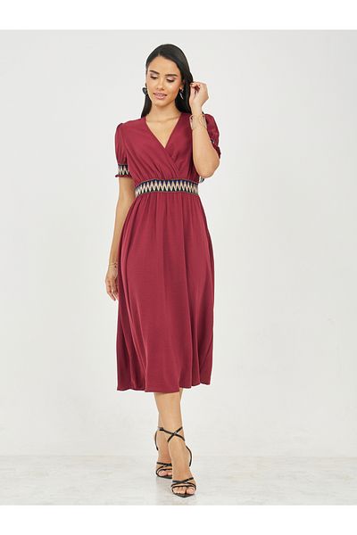 Styli Embroidered V Neck A-line Midi Dress
